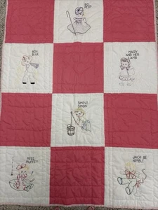 Rimas infantiles vintage acolchadas a mano para bebé rosa y blanco bordadas 45X33 1/2 - Imagen 1 de 12