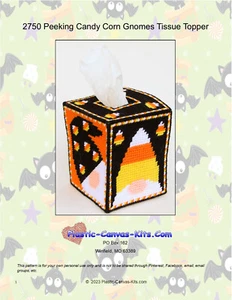 Peeking Candy Corn Gnomes Tissue Topper-Halloween-Plastic Canvas Pattern or Kit - Picture 1 of 1