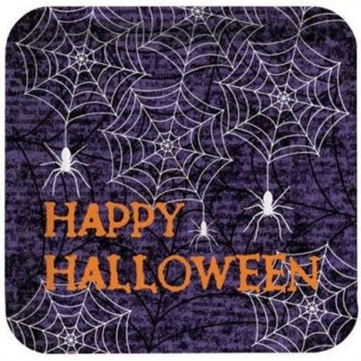 Paquete de 8 platos de papel cuadrados de 9 pulgadas con telarañas espeluznantes de Halloween Foto 1 de 1