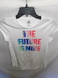 Adidas T Shirt Girls Size Large (14) White The Future Is Mine - Picture 1 of 12