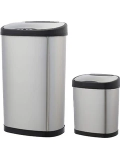 Neu Automatischer rechteckiger Edelstahl-Mülleimer 2er-Set 12 & 50 Liter UVP - £ 113. - Bild 1 von 9