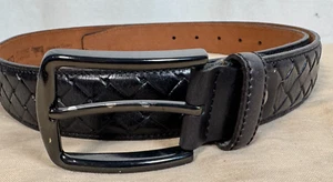 Alberto Men's Black Leather Belt Length Braided Length 95 cm 33/34 in - Picture 1 of 10
