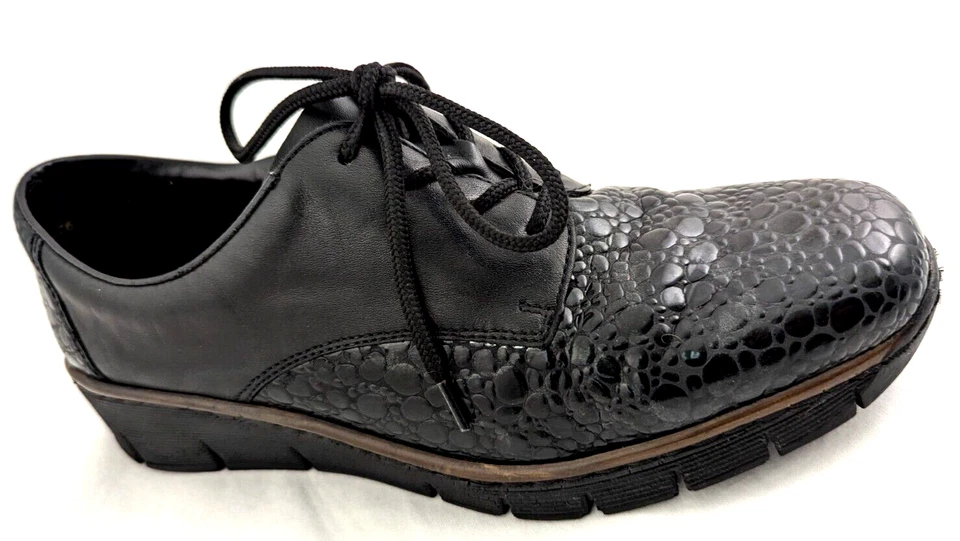 RIEKER Antistress Black Patent Leather Lace Up Shoes Womens US 8 EU 39 $125 EUC* - Image 1 of 4