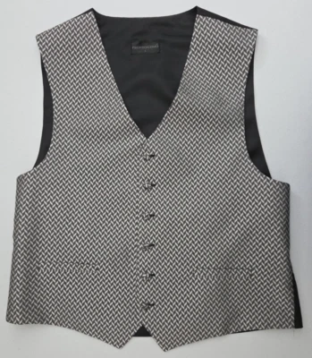 Pronto Uomo Mens Black And Silver Geometric Pattern Silk Suit Tuxedo Vest Size L - Image 1 of 4