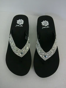 Yellowbox Sarika Damen-Flip-Flop-Sandalen schwarz Glitzer Medium 8,5 Keilabsatz - Bild 1 von 4