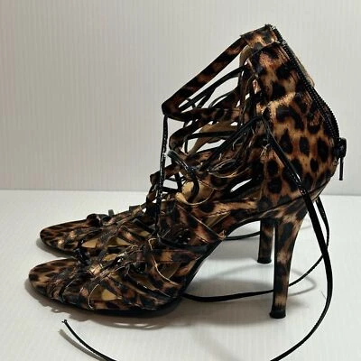 Animal Print Strappy Brown Black Heels Size 9 - Image 1 of 4