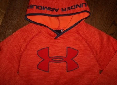 NWT Under Armour BLAZE ORANGE Logo Hoodie Sweatshirt Top 4 Boys Red/Gray COOL - Image 1 of 2