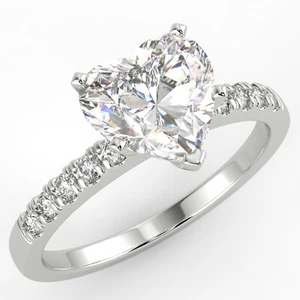 1.12 Ct Heart Cut SI2/D Solitaire Pave Diamond Engagement Ring 14K White Gold - Picture 1 of 6