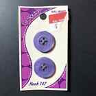 2 Flat Purple Sewing Buttons Le Bouton 3/4" (19mm) 4 Hole New On Card Vn