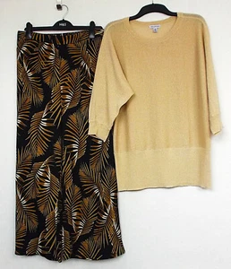 Nina Leonard Gold Knit Top Large & Capsule Wide Leg Trousers Size 14 - Picture 1 of 5