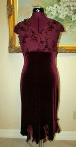 CDC SZ 6 BURGUNDY STRETCH VELVET & LACE EMPIRE LINED DRESS - Picture 1 of 11