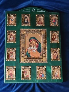HANDGEFERTIGTE KUNST BYZANTINISCHES BLATTGOLD ORTHODOXE IKONE 16,5" x 12" GRÜNER KUNSTMARMOR - Bild 1 von 11