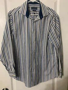 Perry Ellis Portfolio weiß gestreiftes langärmliges Herrenhemd (15,5; 32/33) - Bild 1 von 3