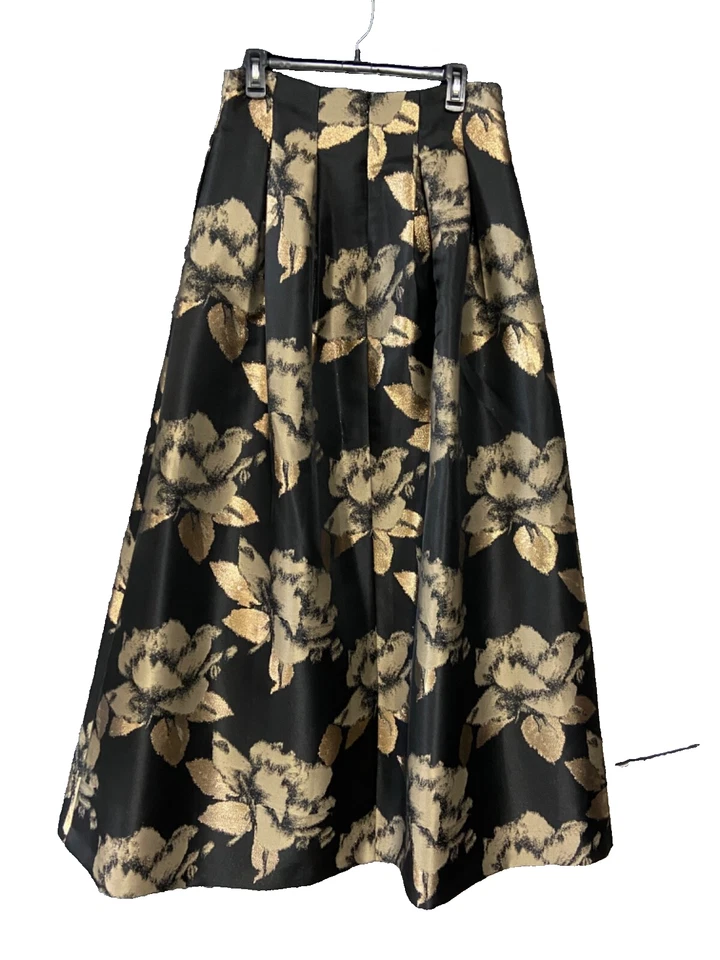 Eliza J Women’s Size 8 Black Gold Floral Jacquard A-Line Midi Skirt Formal Party - Image 1 of 4