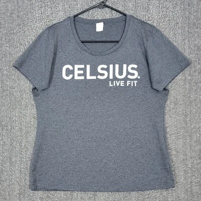 Camiseta Celsius Energy Drink para mujer pequeña gris calce vivo manga corta Foto 1 de 4