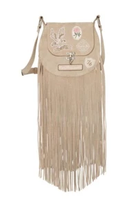 SPELL & THE GYPSY Bag Erin Evening Dove Suede Leather Tassels Coachella RARE - Foto 1 di 12