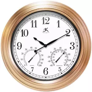 Wall Clock Gold Copper Round Outdoor Thermometer Hygrometer Classic Weatherized - Picture 1 of 4