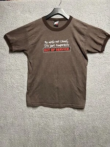 Men's shirt adult large t-shirt Chest logo brown short sleeve comedy dad's funny - Picture 1 of 7