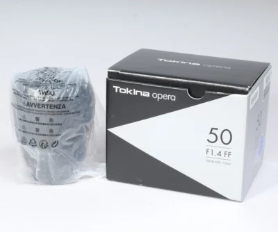 NEW TOKINA OPERA 50MM F/1.4 FF NIKON AF MOUNT W BOX PACKAGING HOOD CAPS MANUAL - Image 1 of 4