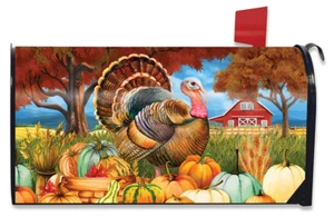 Turkey And Pumpkins Fall Magnetic Mailbox Cover Thanksgiving Farm Standard - Picture 1 of 5