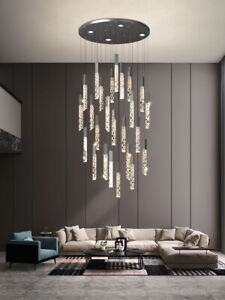 customize copper villa living room lobby chandelier LED crystal long light lamps