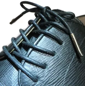 3 mm schwarz METALLSPITZE Runde Gewachste Baumwolle Schnürsenkel Brogue Trainer Schuhe - Bild 1 von 1