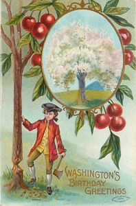Postkarte Junger George Washington neben Kirschbaum geteilt - Bild 1 von 2