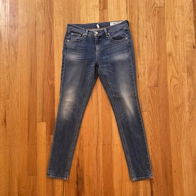 Rag & Bone Dash Jeans 25 Waist Drop Crotch Slouchy Skinny Med Wash Blue Whiskers - Image 1 of 4