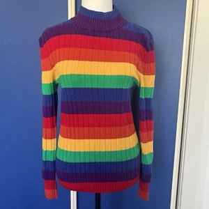 Dangerfield Rainbow Striped Statement Skivvy Jumper Size 10 Versatile Staple - Picture 1 of 6