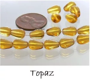 Topaz Teardrop Czech Beads 9mm 20 Pcs Drop Glass Beads - Picture 1 of 1
