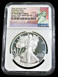 2016W $1 American Silver Eagle Dollar 30TH ANNIVERSARY NGC PF70 Ultra Cameo. - Picture 1 of 4