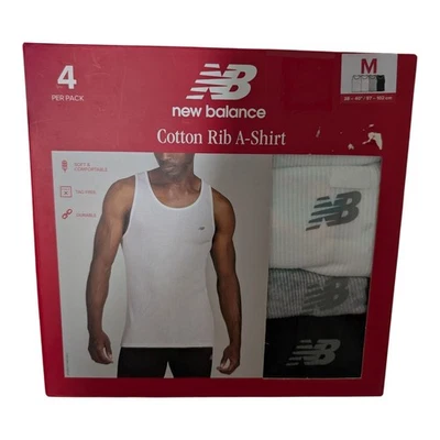 Paquete de 4 camisetas sin mangas NEW BALANCE acanaladas de algodón con logotipo MEDIANO para hombre blancas negras grises Foto 1 de 2