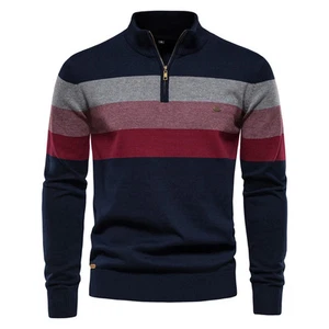 Men Patchwork Pullover Sweater Cotton Casual Winter Fashion Warm Sweatshirts Top - Picture 1 of 28