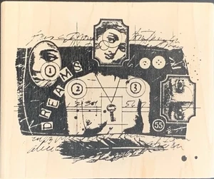 Acey Deucy Journal Dreams Face Script Feather Collage Rubber Stamp - Picture 1 of 3