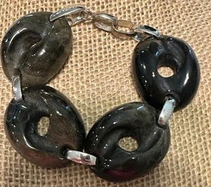 Luxenter Armband 925 Sterling Silber und Obsidian Stein Chunky Statement Ringe - Bild 1 von 9
