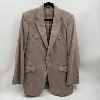 Vintage Pioneer Wear Men's Western Blazer Jacket Tan Tweed Elbow Patches 42R - Image 1 of 4