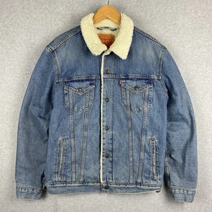 Levis Denim Jacket Mens L Blue Sherpa Lined Type 3 Trucker Faux Fur Snap Close - Picture 1 of 14