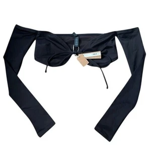 Top de bikini Skims pequeño de natación manga larga ónix negro corbata ajustable frontal nuevo con etiquetas - Imagen 1 de 6