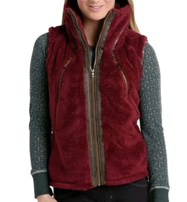 KUHL Flight Pile Polar Imitación Piel Chaleco Chaqueta Embalable Capucha Cremallera Mujeres M Borgoña  Foto 1 de 4