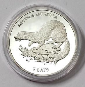 Lettland 1 Lats 1999 PP Silber 925 1oz Ø38,8mm Europäischer Nerz Wildlife WWF - Bild 1 von 2
