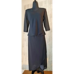 Draper's & Damon's 2 piece OUTFIT Black Blouse Skirt Georgette Interlock Size 8P - Picture 1 of 12