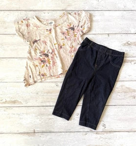 Old Navy 12-18m Floral Print Flower Shirt Outfit Set Jeggings Leggings 12m 18m - Bild 1 von 3