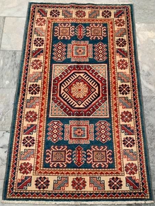 3x5 ft Luxury Afghan Handmade Traditional Colorful Rug Bedroom Wool Kazak Rug - Picture 1 of 8