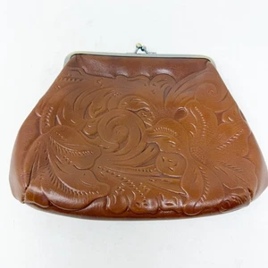 Borsa da polso Patricia Nash Savena marrone con cornice in pelle lavorata Kiss-Lock - Foto 1 di 7