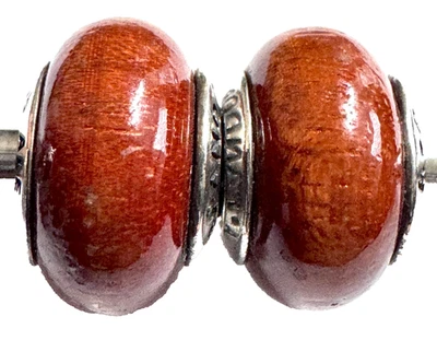 (PAIR) Pandora Sterling Silver  Wood Charms 790703 - Image 1 of 4