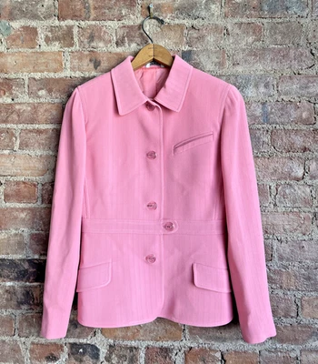 Vintage Gianni Versace Couture Women’s Jacket, Sz 38, Pink Herringbone Italy - Image 1 of 4