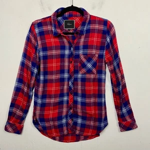 Camisa Top Rails Roja Azul A Cuadros Manga Larga Franela Botón Frontal Talla Pequeña - Imagen 1 de 11
