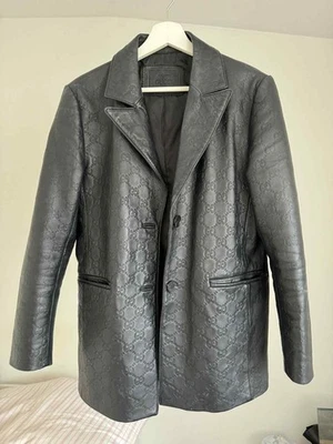 Черный Gucci выбитый кожаный блейзер куртка - Изображение 1 из 4