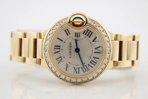 Cartier Ballon Bleu 28mm 18k Yellow Gold Factory Diamond Watch WE9001Z3 - Picture 1 of 12