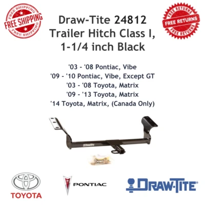 Enganche de remolque Draw-Tite 24812 clase I, negro, receptor de 1-1/4" se adapta a Vibe y Matrix Foto 1 de 4